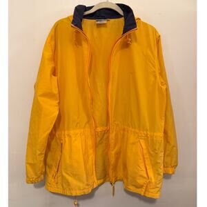 L.L.Bean Yellow Nylon Hooded Windbreaker Jacket, Size L